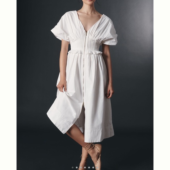 Anthroplogie V-Neck Zip-Front Midi Dress White Medium - Picture 3 of 12
